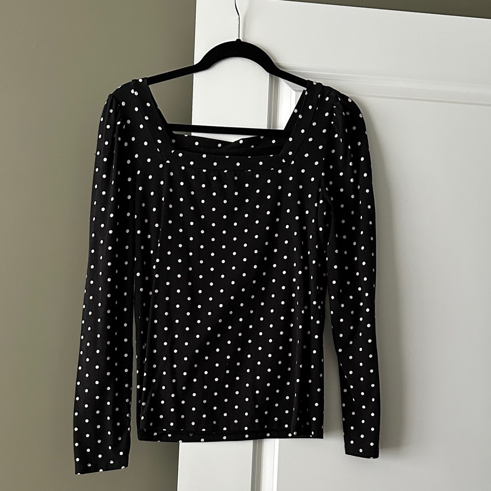 GAP Black & White Polka Dot Squareneck Long Sleeve Top